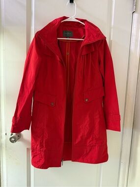 Cole Haan Bright Red Trench Coat with Hood